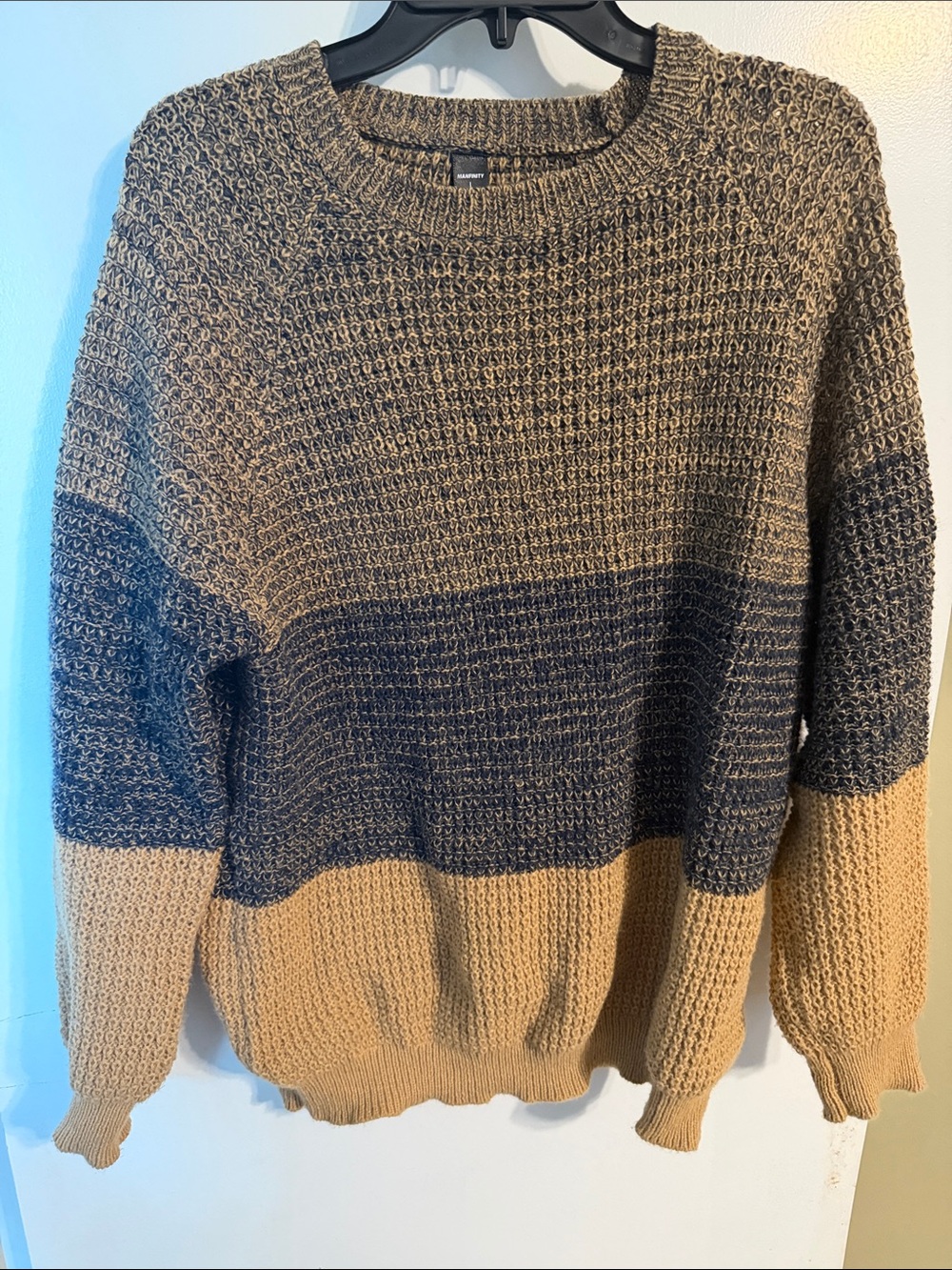 Men's Colorblock Crewneck Sweater - Tan, Gray, Navy